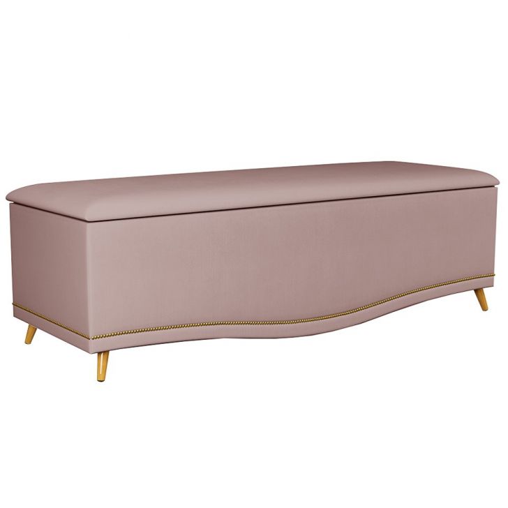 Calçadeira Baú King 195cm com Tachas Imperial J02 Veludo Rosê - Mpozenato