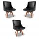 Kit 3 Cadeiras Decorativas Sala de Jantar Base Giratória de Madeira Firenze PU Preto Brilho/Natural G19 - Gran Belo