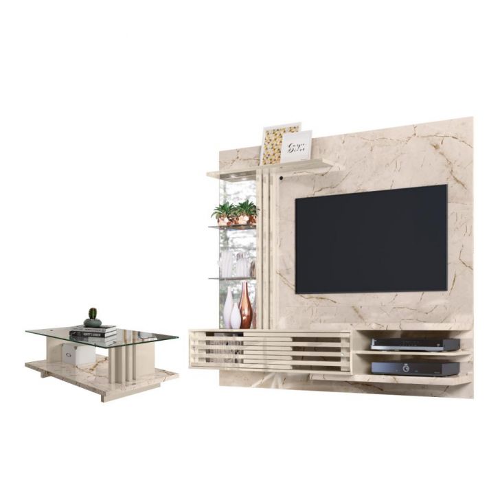 Conjunto Home Theater e Mesa de Centro Zimmer Calacata Off-White