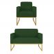 Kit 01 Namoradeira 02 Lugares e 01 Poltrona Marisa Suede Verde Base Industrial Metálica Dourado D'Rossi