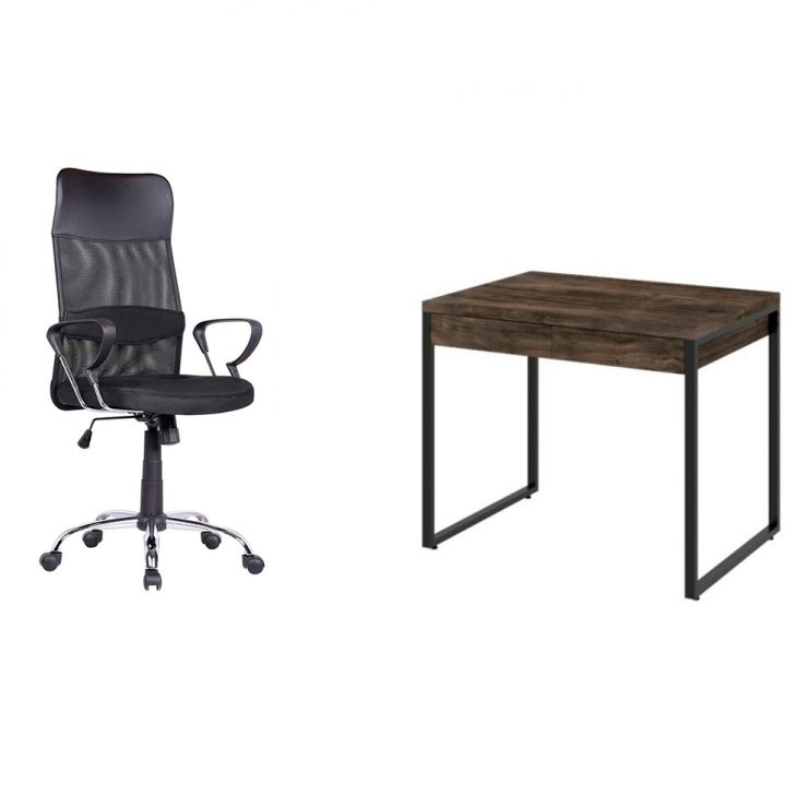 Conjunto de Mesa Kuadra 2 GV Marrom Escuro com Cadeira de Escritório Diretor Giratória Vancouver Preta