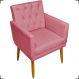 Poltrona Decorativa Para Sala, Escritório, Nina Com Base E Capitonê Suede Rosê Pé Castanho - Clique E Decore