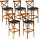 Kit 05 Banquetas Altas Cozinha Bancada Bar Sala Jantar Estofada Ávila L02 Suede Azul Marinho - Lyam