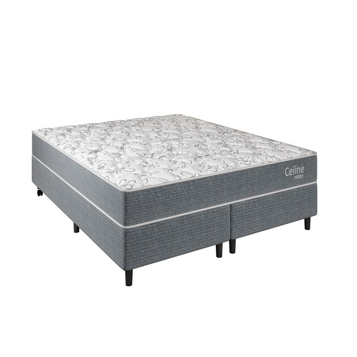 Cama Box Com Colchão Queen Celine Molas Ensacadas (62x158x198) Cinza