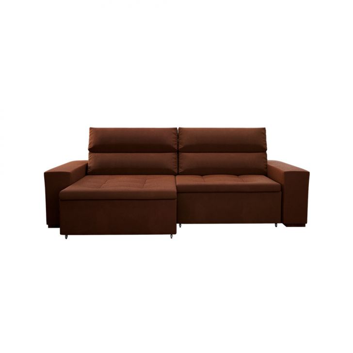 Image of Sofá 4 Lugares Retrátil E Reclinável Spencer Veludo Marrom 260 Cm PLA-MO173UP11IYMMOB