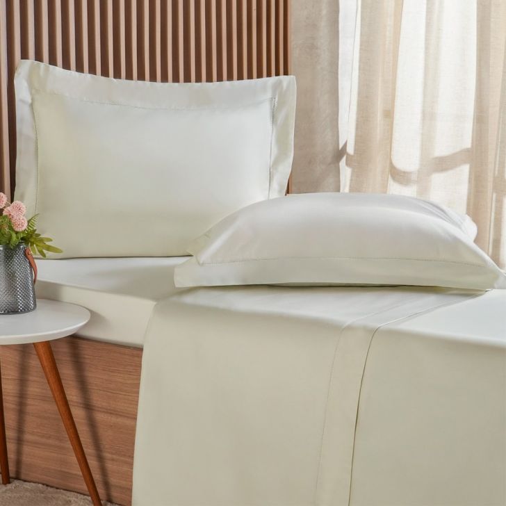 Jogo de Cama King 4 Pçs Ricamo 300 Fios 100% Algodão 193x203x40cm Salvia