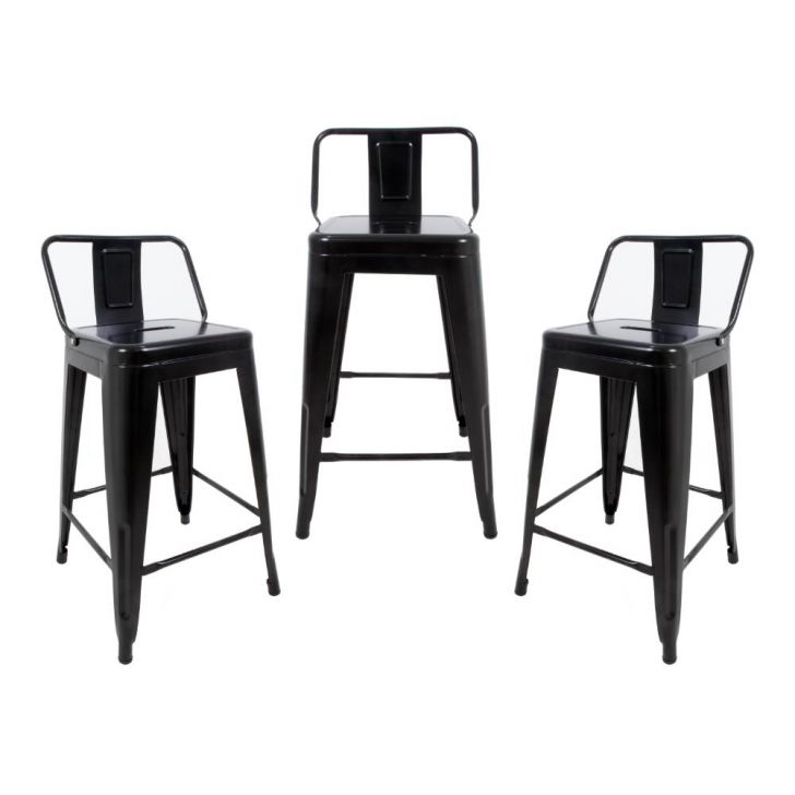 Kit 3 Banquetas Tolix Médias com Encosto Pretas