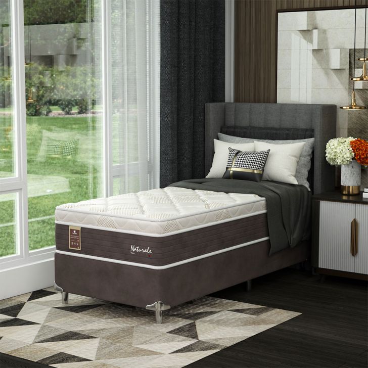 Cama Box Solteiro Naturale Com Colchão Molas Ensacadas (67x88x188) Marrom E Branca