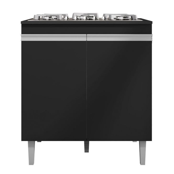 Balcão Cooktop Andréia 79cm com 2 Portas Preto Fosco - AJL Móveis