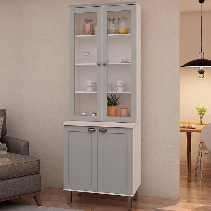 Armário Cristaleira Genialflex Iluminata 80cm Branco Fendi