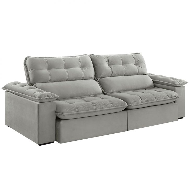 Image of Sofá 3 Lugares Retrátil E Reclinável Jobi Veludo Cinza Prateado 234 Cm PLA-ES745UP11XCEMOB