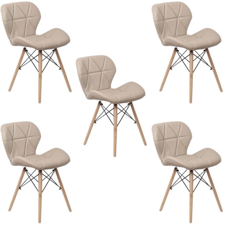 Kit 5 Cadeiras Estofada Eiffel Slim Wood Pés de Madeira Bege