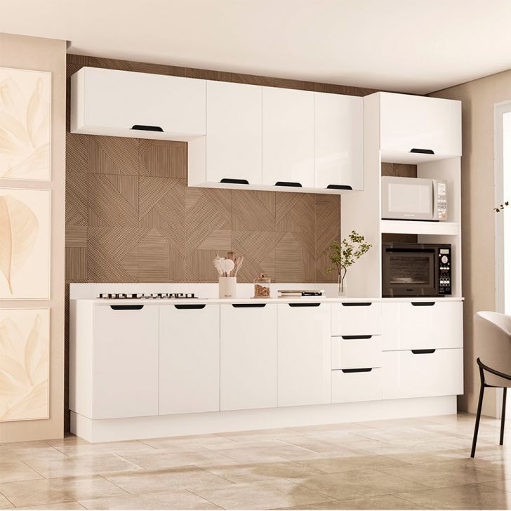 Cozinha Completa Com Tampo E Rodapé Meena 10 Portas 4 Gavetas Branca