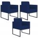 Kit 03 Poltronas Decorativas Sala Recepção Base Fixa Metal Helô L02 Suede Azul Marinho - Lyam Decor
