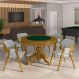 Conjunto Mesa de Jogos Carteado Bellagio Tampo Reversível Verde e 4 Cadeiras Madeira Poker Base Estrela Linho Cinza/Mel G42 - Gran Belo