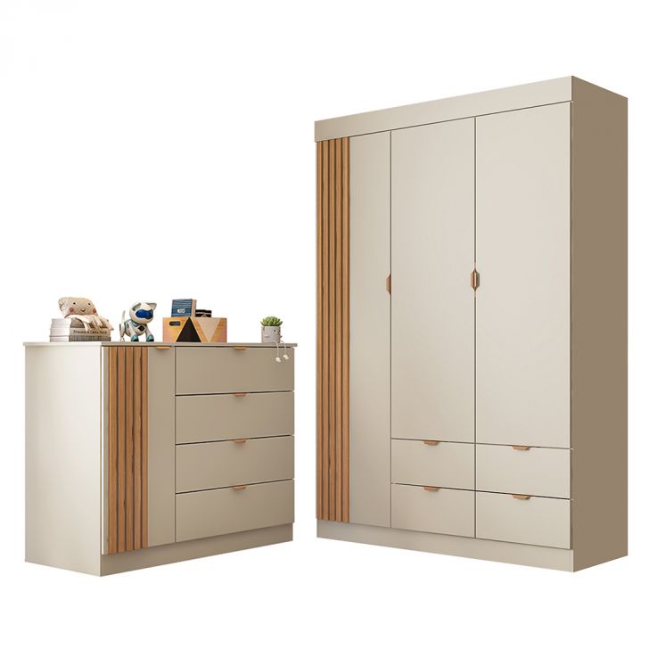 Guarda Roupa e Cômoda Infantil 1 Porta Ripada Ayla Off White - Phoenix