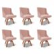 Kit 6 Cadeiras Decorativas Sala de Jantar Base Giratória de Madeira Firenze Veludo Rosê/Natural G19 - Gran Belo