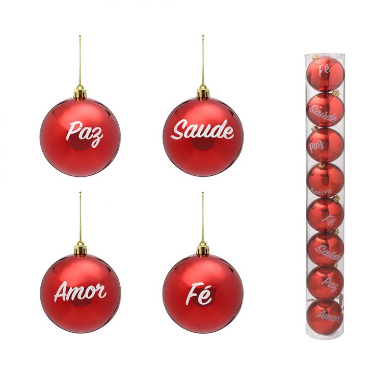 Jogo com 8 Bolas Natal I Vermelho e Branco
