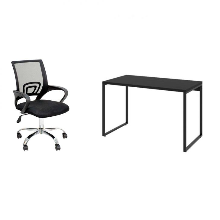 Conjunto de Mesa Kuadra 120 cm com Cadeira de Escritório Secretária Giratória Javix Preta