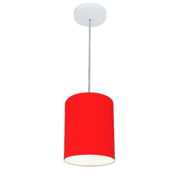 Pendente Cilíndrico Md-4012 Cúpula em Tecido 18x25cm Vermelho - Bivolt