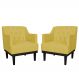 Kit 02 Poltronas Decorativas Clássica Com Base Madeira Suede Amarelo - DS Estofados
