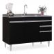 Balcão Gabinete para Pia 120cm sem Tampo 3 Portas 2 Gavetas Michigan Preto - Lumil Móveis