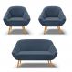 Kit 01 Namoradeira 02 Lugares e 02 Poltronas Giovana Suede Azul Marinho Pés Palito Castanho - D'Rossi