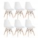 Kit 6 cadeiras Charles Eames Eiffel DSW com pés de madeira clara Branco