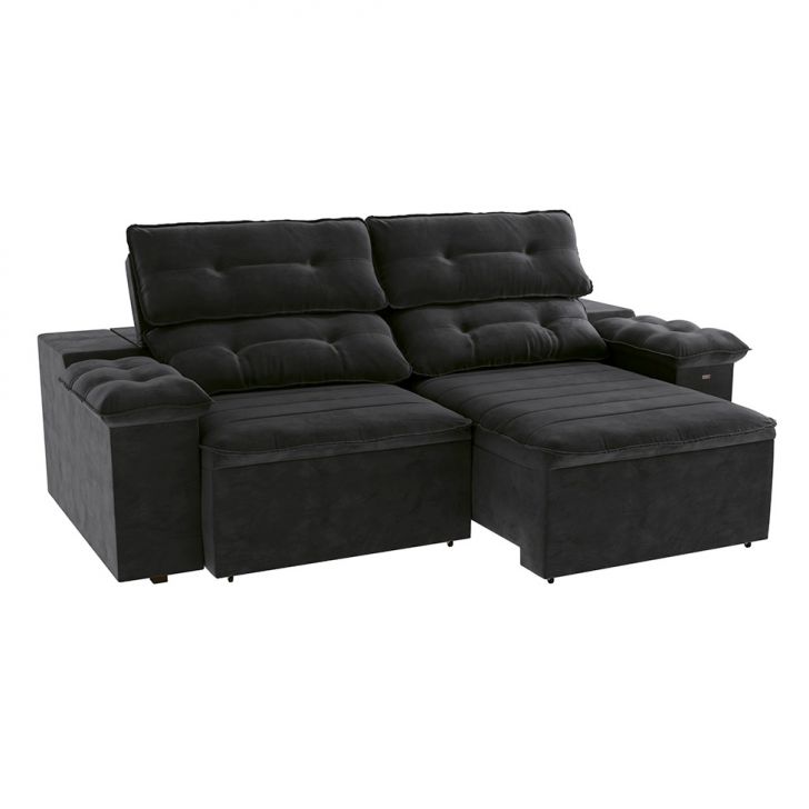 Image of Sofá 4 Lugares Retrátil E Reclinável Siena Veludo Preto PLA-KA161UP11KGYMOB