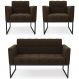 Sofá Namoradeira e 2 Poltronas Base Industrial Preto Ana Suede Marrom - Ibiza