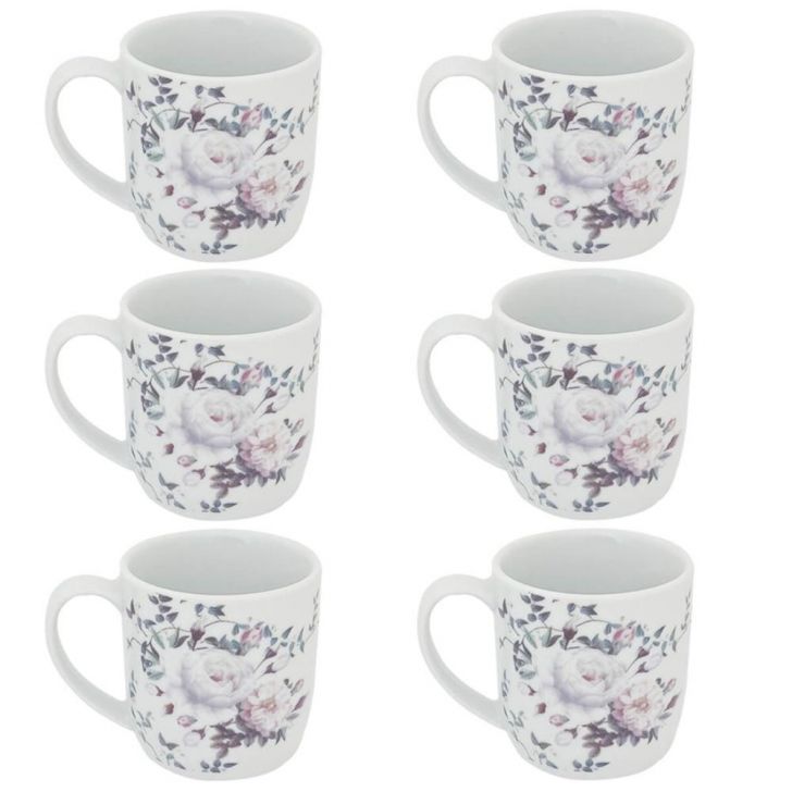 Conjunto 6 Xícaras Grande Porcelana de Chá Café Florida 360ml Branca Germer Garden Urban