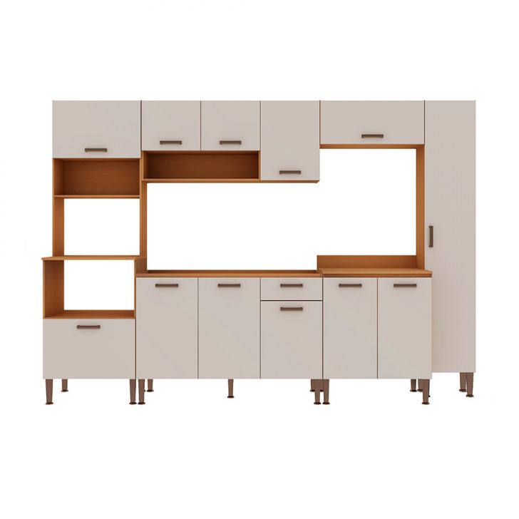 Cozinha Compacta Essência 100% MDF 12 Portas 1 Gaveta Freijó e Off White
