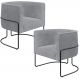 Kit 02 Poltronas Para Sala De Estar Fixa Base Aço Preto Betina D02 Bouclê Cinza - Lyam Decor