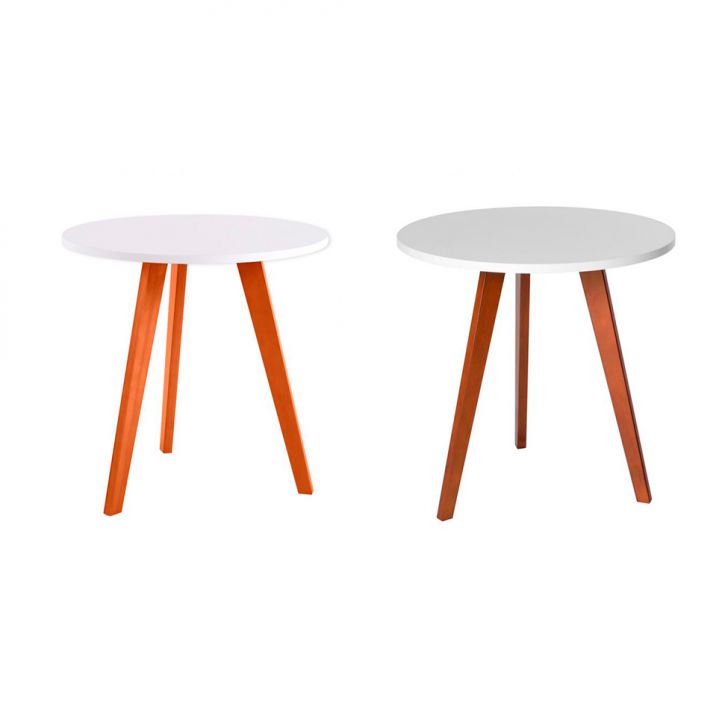 Conjunto com 2 Mesas Laterais Tóquio Branco e Mel