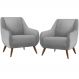 Kit 02 Poltronas Decorativa Fixa Pés de Madeira Paloma D02 Linho Cinza D-315 - Lyam Decor