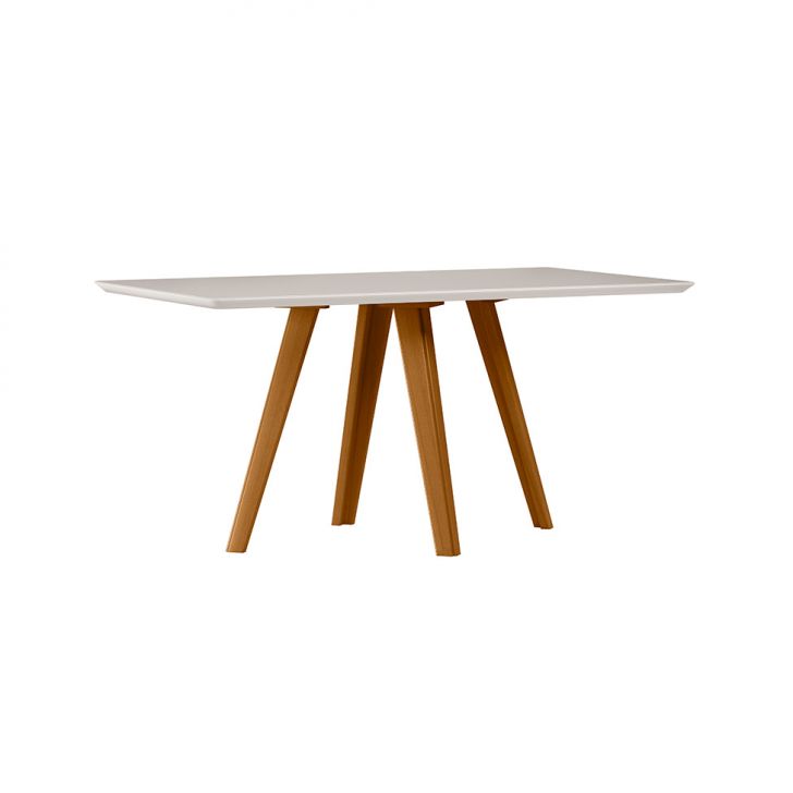 Mesa de Jantar Retangular com Tampo de Vidro Mariah Off White e Ipê 160 cm