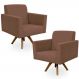 Kit 02 Poltronas Decorativas Giratória Para Sala de Estar Base de Madeira Helô L02 Suede Rosê - Lyam Decor