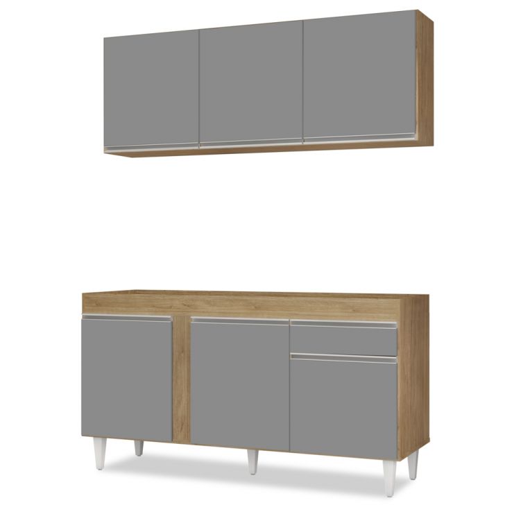 Armário Aéreo Argélia e Balcão Para Pia 150cm Dakota Castanho/Cinza - Lumil Móveis