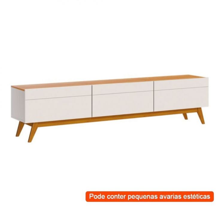 [OUTLET] Rack para TV até 85 Polegadas Mazza 3 Gavetas Branco e Cedro