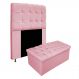 Kit Cabeceira e Calçadeira Baú Estofada Mel 90 cm Solteiro Com Botonê Suede Rosa Bebê - Amarena Móveis