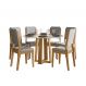Conjunto de Mesa Redonda com Tampo de Vidro Off White Isabela e 6 Cadeiras Carol Linho Cinza Claro e Ypê