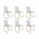 Kit 06 Cadeira de Jantar Estofada Lille Base Gold Courino Branco - Montanaris Decor