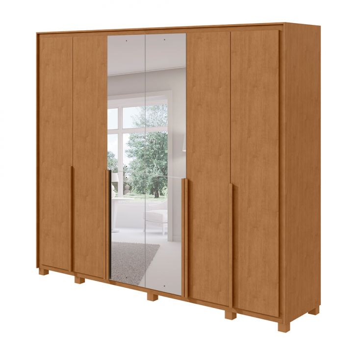 Guarda-roupa Casal Com Espelho E Pés Imperatore 6 Portas 6 Gavetas Amêndoa Clean