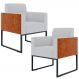 Kit 02 Poltronas Decorativas Sala Base fixa Metal Helô L02 Linho Cinza Couríssimo Camel - Lyam Decor