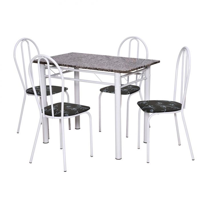 Conjunto De Mesa Monique Com 4 Cadeiras Branca Preto Flor