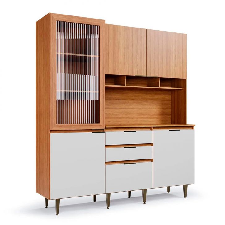 Armário de Cozinha Superiore 5 Portas 3 Gavetas Off White e Freijó