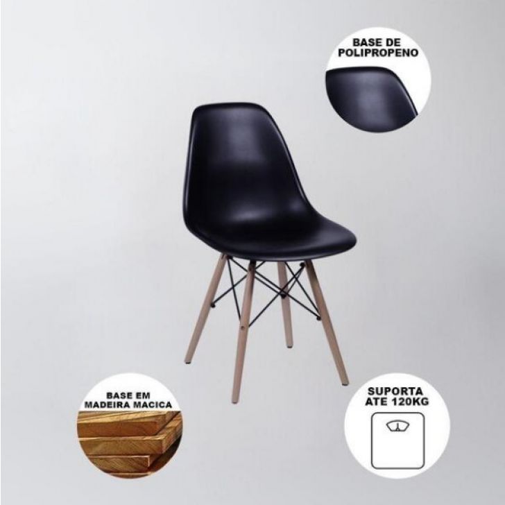 Cadeira Charles Eames Wood Dkr Eiffel Abs Preta