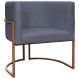 Poltrona Decorativa Para Sala Recepção Manicure Escritório Luna Suede Cinza Base de Ferro Bronze