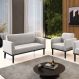 Conjunto Poltrona e Namoradeira Decorativa Isabella Pés Fixo em Madeira Preto Veludo Cinza G19 - Gran Belo