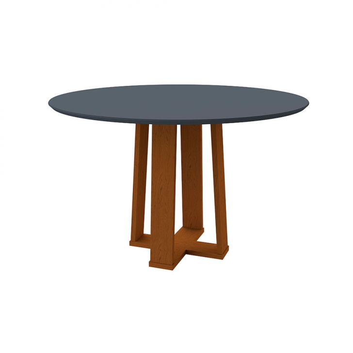 Mesa de Jantar Redonda com Tampo de Vidro Isabela Cinza e Ype 117 cm